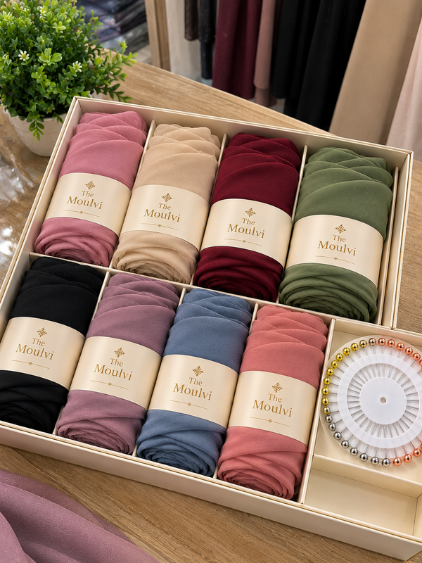 Pack of 8 - Chiffon Georgette Hijabs With 1 Pin Wheel